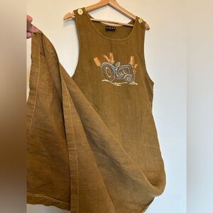 Vtg Liz & Jane 100% Preshrunk Linen Tank Dress One Size Boho Hippie Peasant